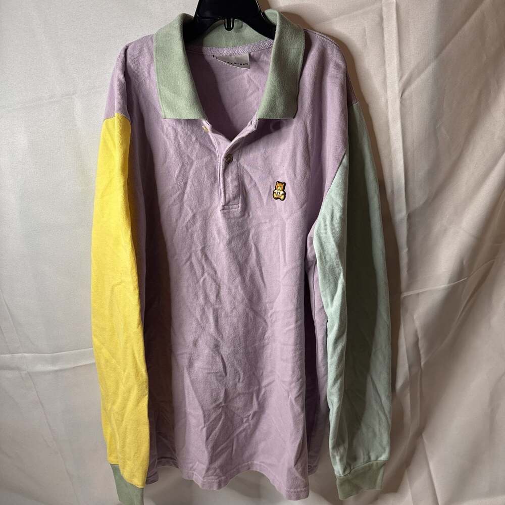 Teddy Fresh Pastel Color Block Long Sleeve Polo Shirt